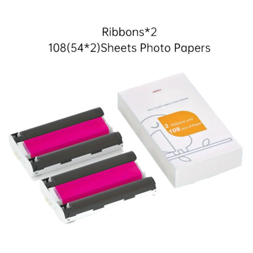 Photo Printer Refill Kit – Glossy Sheets + Color Ribbons (Ink-Free Printing)