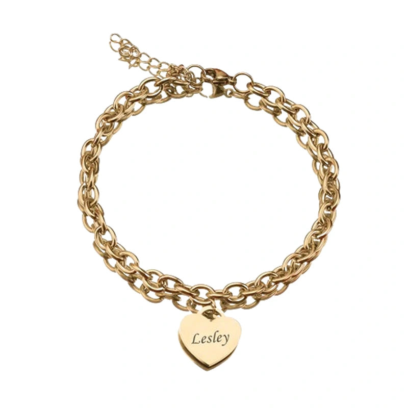 Personalized Heart Engraved Bracelet - With 1-5 Charms - LoveInTheBox