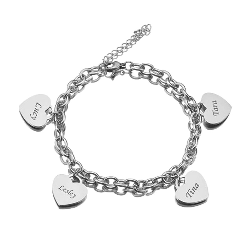 Personalized Heart Engraved Bracelet - With 1-5 Charms - LoveInTheBox