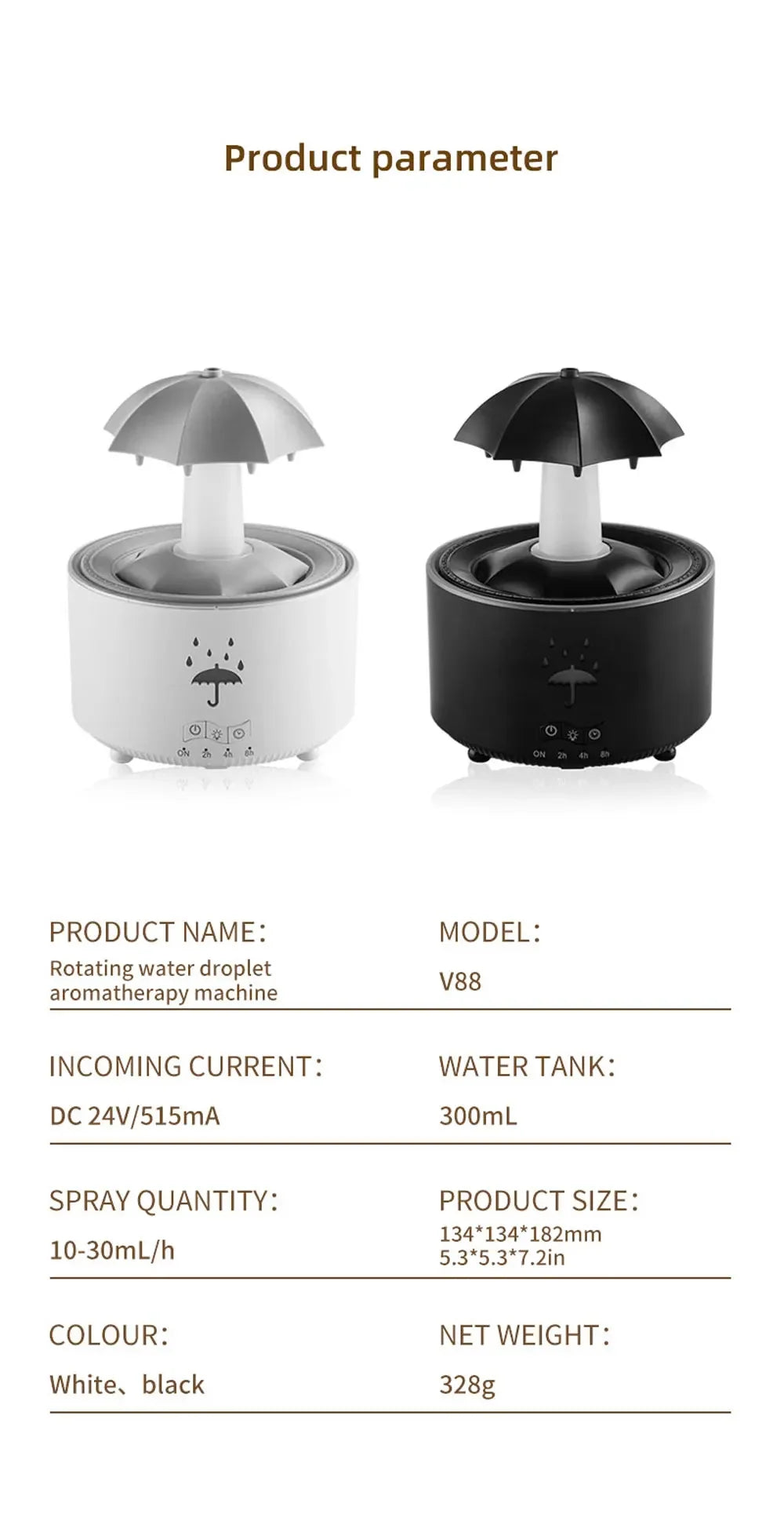 Raindrop Ultrasonic Humidifier with Rotating LED Lights