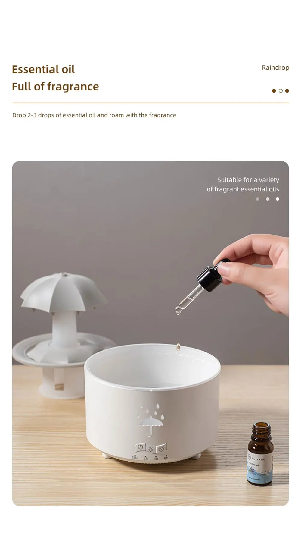 Raindrop Ultrasonic Humidifier with Rotating LED Lights