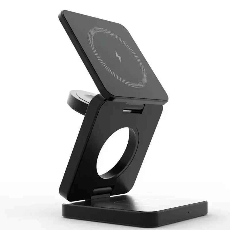 PrimeCharge Pro 3-in-1 Magnetic Wireless Charging Station – Foldable & Fast for iPhone, Apple Watch & AirPods