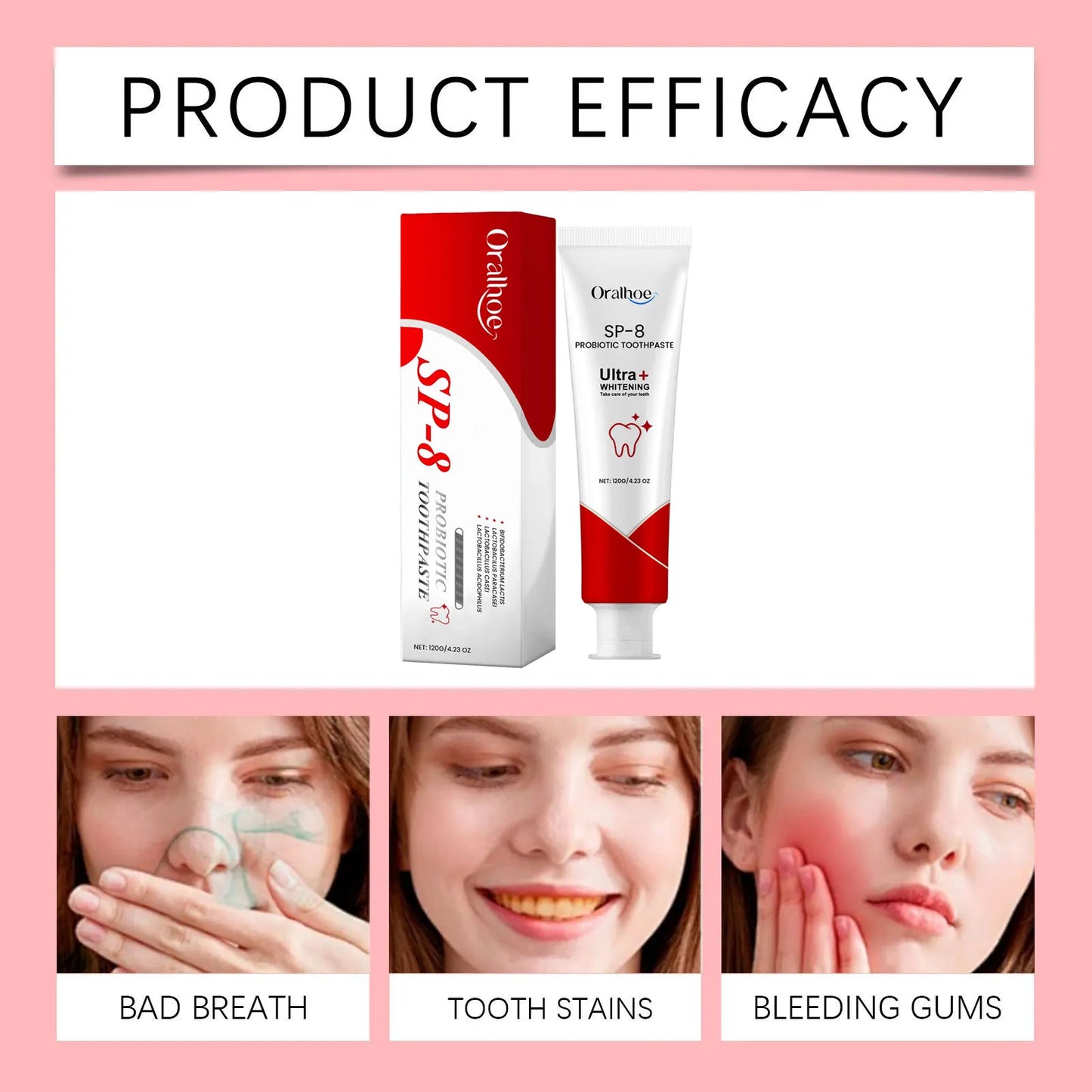 Probiotic Whitening Toothpaste SP-8/SP8 – Plaque Remover & Fresh Breath Formula (120g)