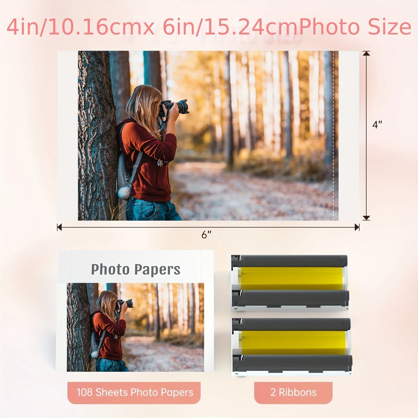 Photo Printer Refill Kit – Glossy Sheets + Color Ribbons (Ink-Free Printing)