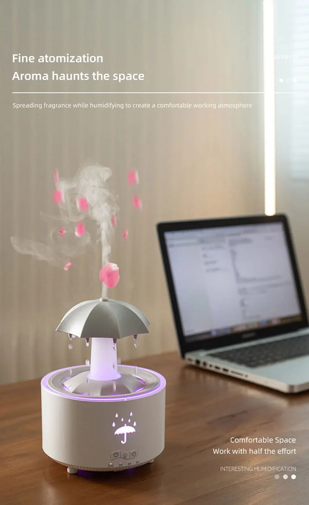 Raindrop Ultrasonic Humidifier with Rotating LED Lights