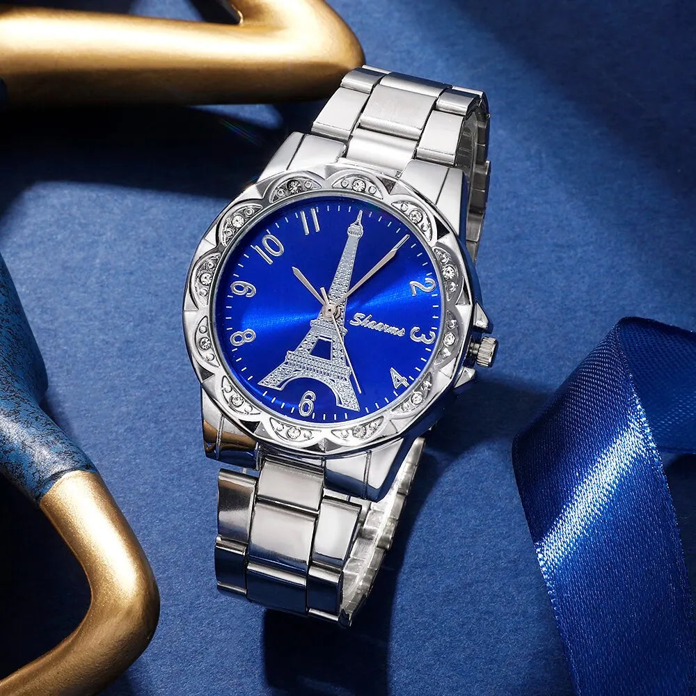 Parisian Dream Collection: Eiffel Tower Watch & Blue Heart Jewelry Set