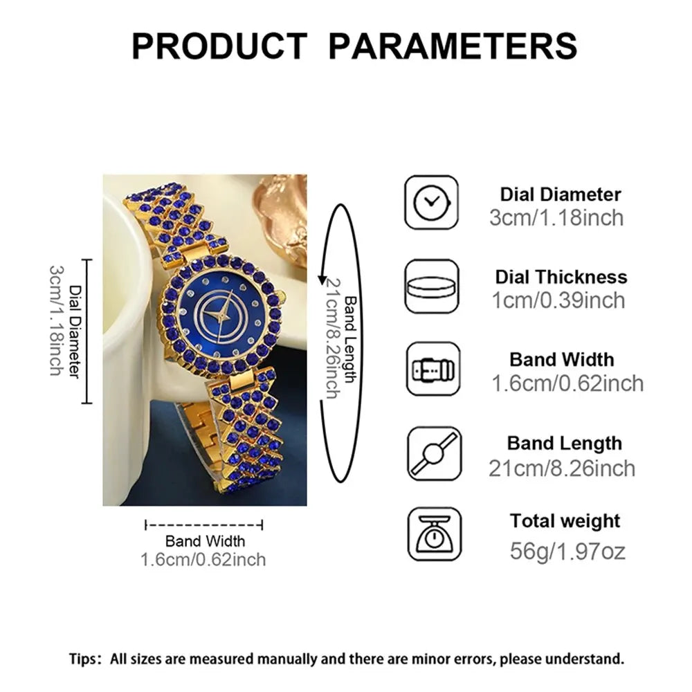 Midnight Blue Crystal Watch & Bracelet Set – Elegance in Sapphire & Gold