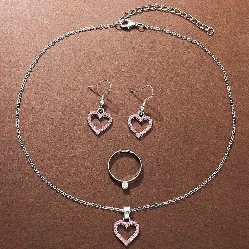 Sparkling Heart Glamour Collection: 5-Piece Pink Crystal Jewelry & Watch Set