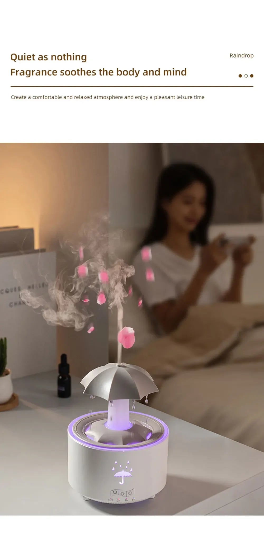 Raindrop Ultrasonic Humidifier with Rotating LED Lights