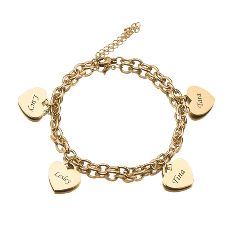 Personalized Heart Engraved Bracelet - With 1-5 Charms - LoveInTheBox