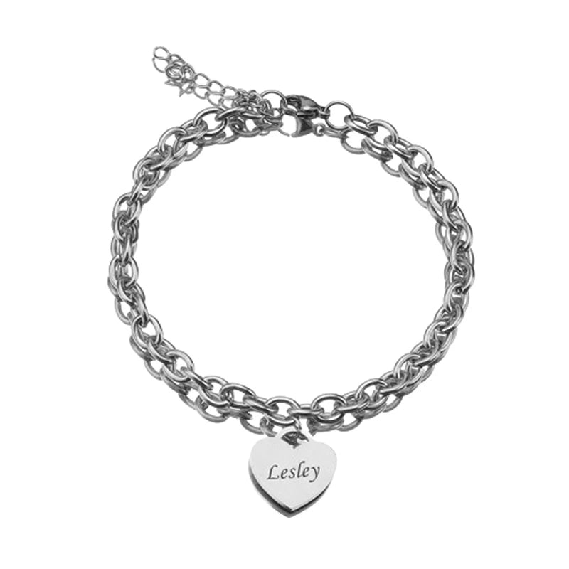 Personalized Heart Engraved Bracelet - With 1-5 Charms - LoveInTheBox