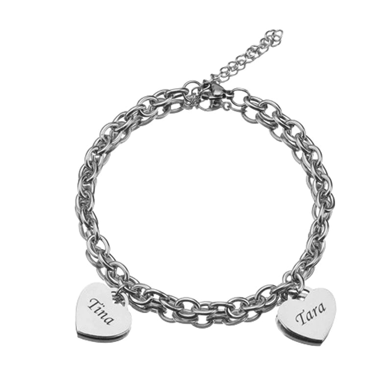 Personalized Heart Engraved Bracelet - With 1-5 Charms - LoveInTheBox