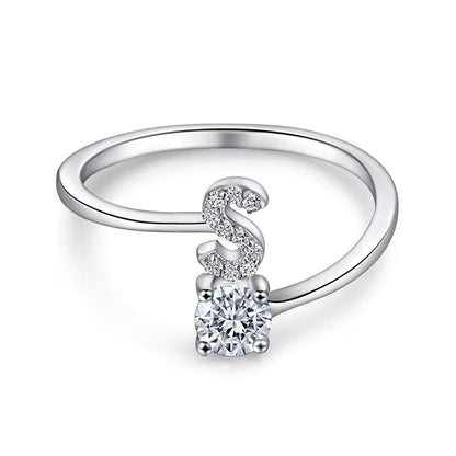 Initial Sterling Silver Ring - LoveInTheBox