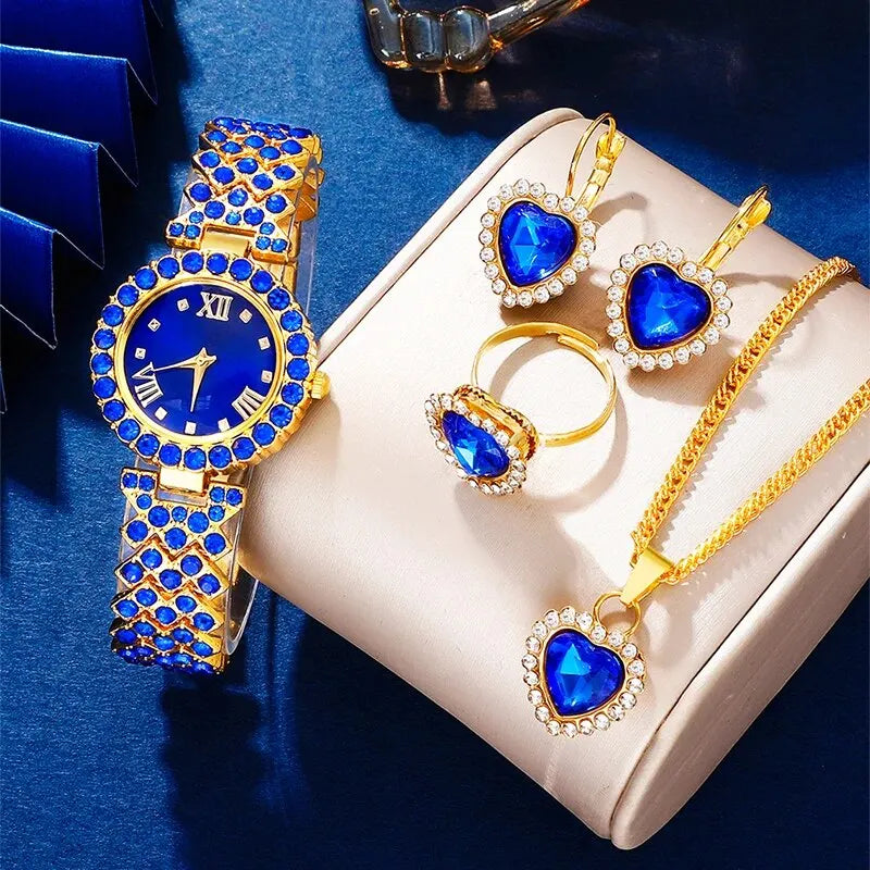 Royal Blue Heart Jewelry Set / Quartz Watch – Luxury Rhinestone Design - LoveInTheBox