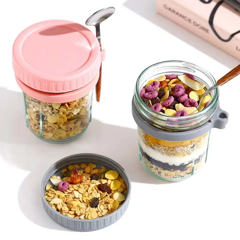 Portable Overnight Oat Jar – Leak-Proof Glass Cup for Breakfast, Yogurt & Meal Prep