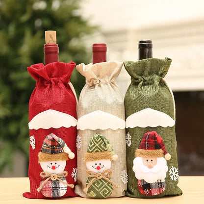 Christmas Wine Bottle Covers – Santa, Snowman & Reindeer Holiday Decor