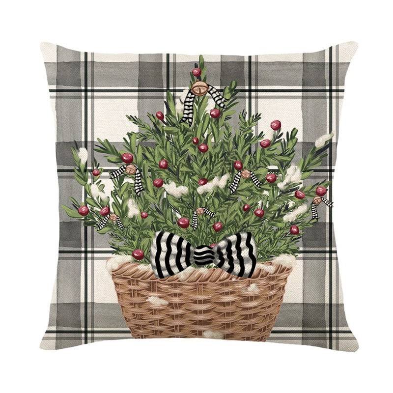 Festive Linen Christmas Pillow Cover – Cozy Holiday Cushion Covers (45x45cm), Multiple Designs Available