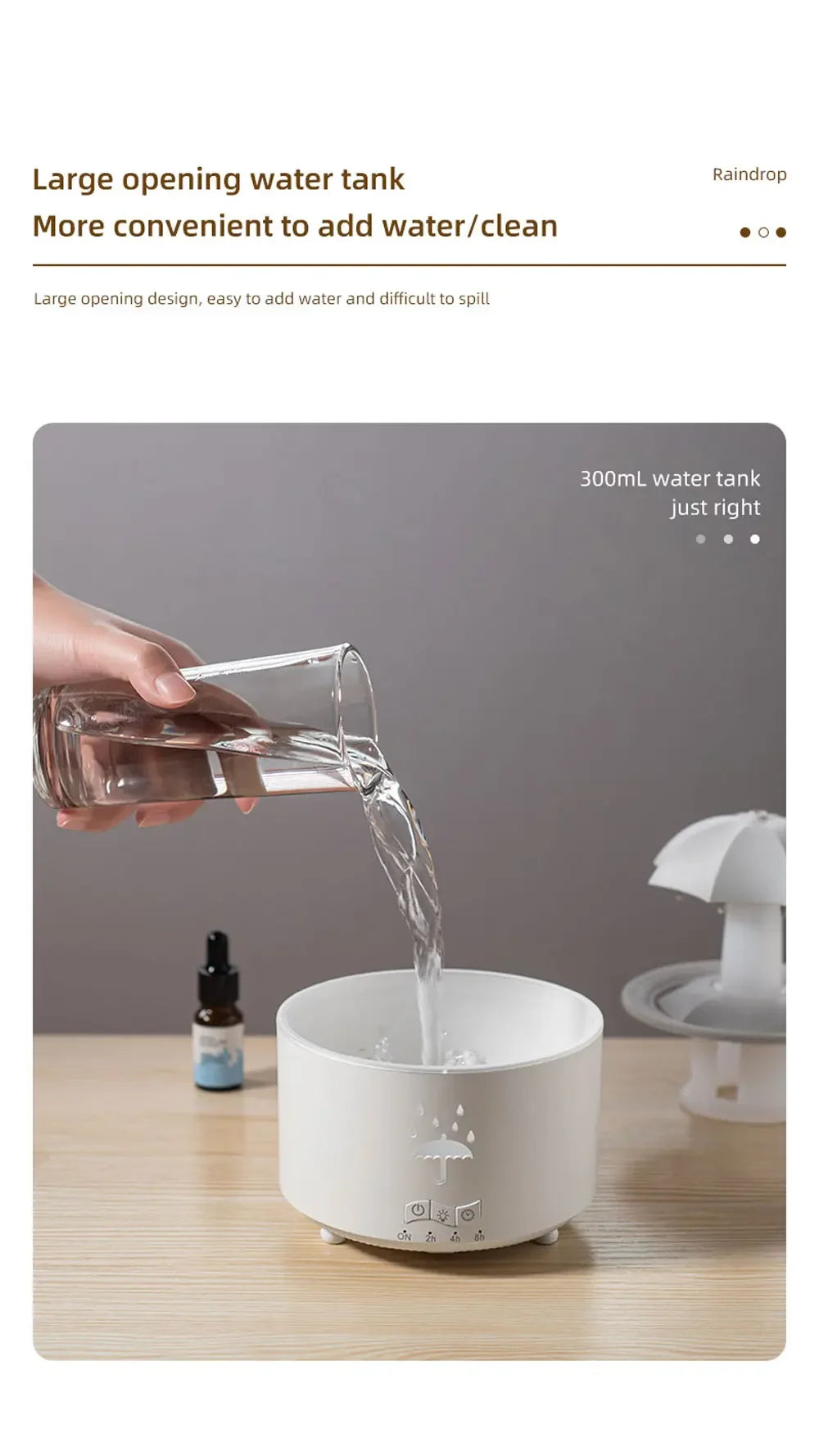 Raindrop Ultrasonic Humidifier with Rotating LED Lights