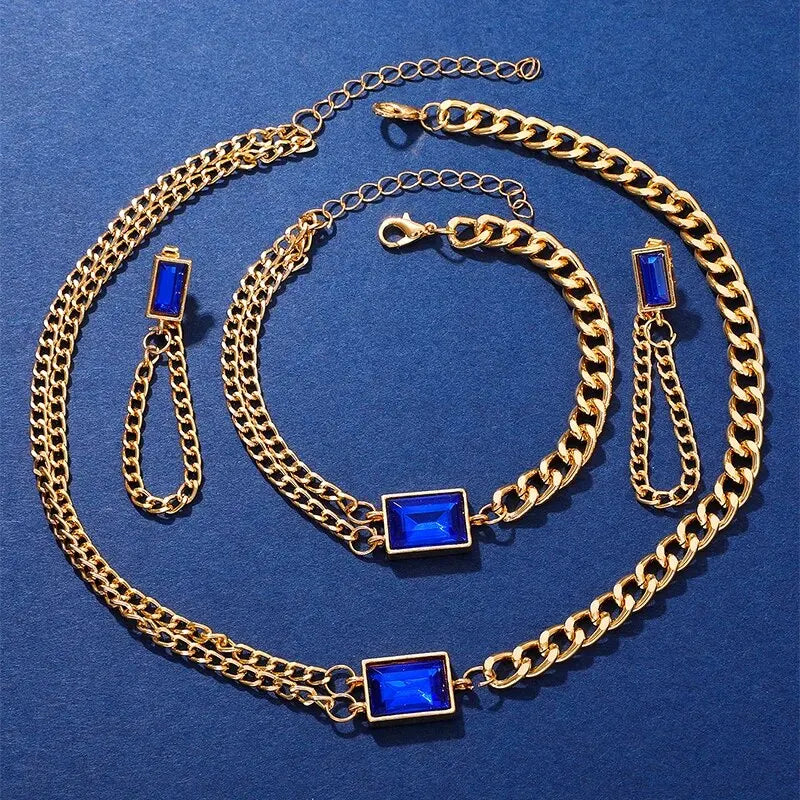 The Royal Blue Collection: Elegant Jewelry & Watch Set for Women