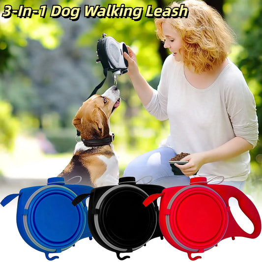 3-in-1 Smart Dog Leash – Water Bottle, Waste Bag Holder & Tangle-Free Control