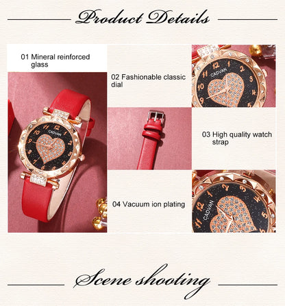 Heart Luxe Collection: Romantic 5-Piece Jewelry & Watch Set in Radiant Red