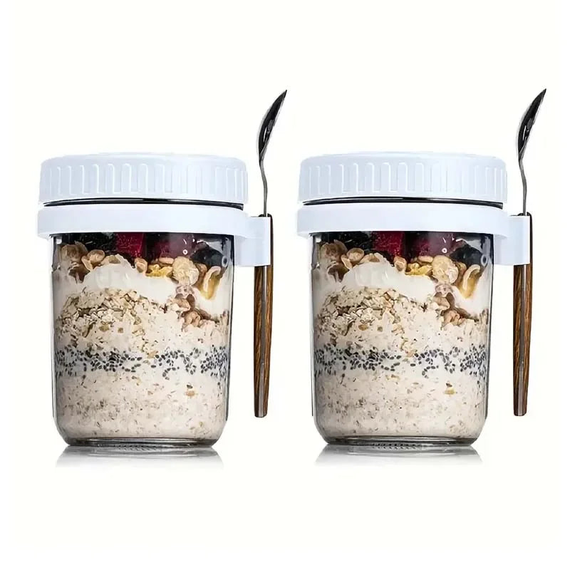 Portable Overnight Oat Jar – Leak-Proof Glass Cup for Breakfast, Yogurt & Meal Prep