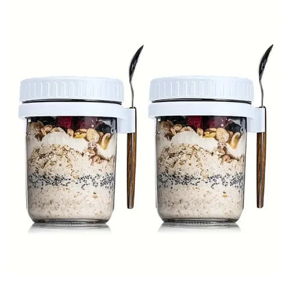 Portable Overnight Oat Jar – Leak-Proof Glass Cup for Breakfast, Yogurt & Meal Prep