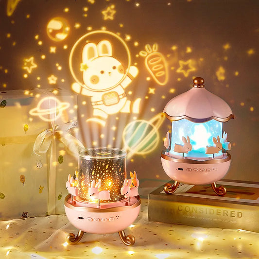 Enchanted Bunny Projection Bluetooth Lamp – Musical Night Light & Starry Sky Projector