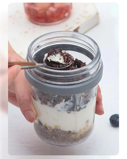 Portable Overnight Oat Jar – Leak-Proof Glass Cup for Breakfast, Yogurt & Meal Prep
