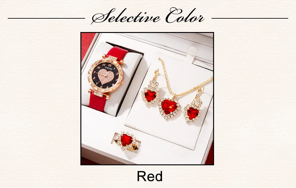 Heart Luxe Collection: Romantic 5-Piece Jewelry & Watch Set in Radiant Red
