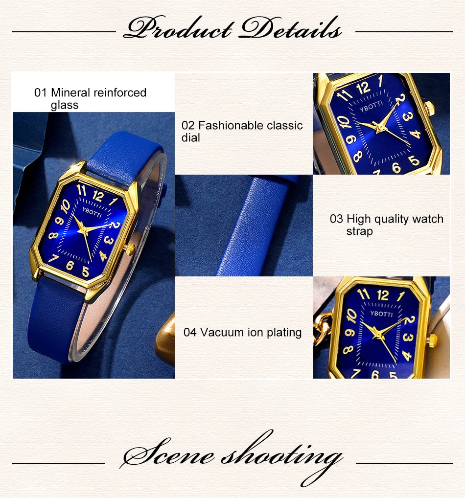 The Royal Blue Collection: Elegant Jewelry & Watch Set for Women
