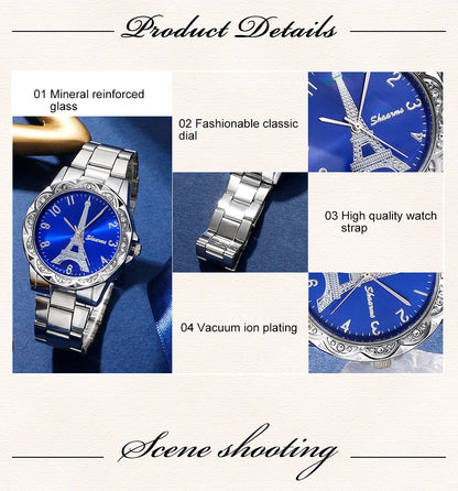 Parisian Dream Collection: Eiffel Tower Watch & Blue Heart Jewelry Set
