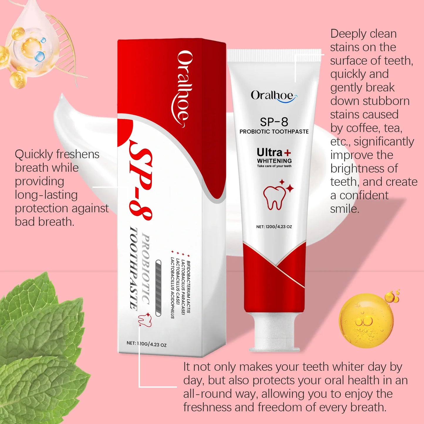 Probiotic Whitening Toothpaste SP-8/SP8 – Plaque Remover & Fresh Breath Formula (120g)