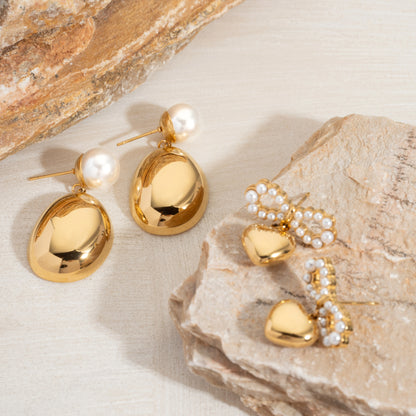 Golden Pearl & Heart Bow Earrings – Timeless Elegance for Every Occasion