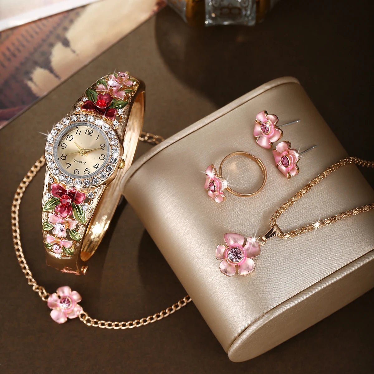6-Piece Floral Elegance Jewelry & Watch Set