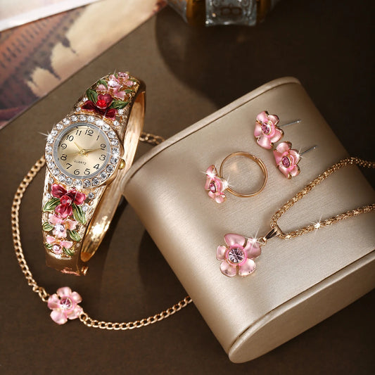 6-Piece Floral Elegance Jewelry & Watch Set