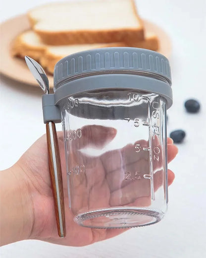 Portable Overnight Oat Jar – Leak-Proof Glass Cup for Breakfast, Yogurt & Meal Prep