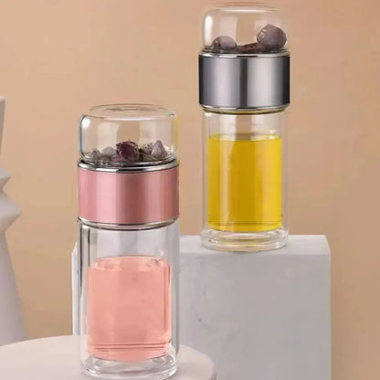 Portable Tea Infuser Bottle with Built-In Filter – Double-Wall Heat Resistant Design