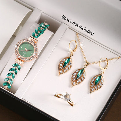 5-Piece Red Leaf Jewelry & Watch Set: Elegance in Every Detail