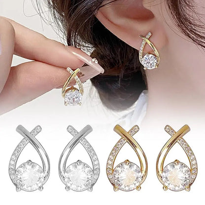 Elegant Crystal Cross Stud Earrings – Timeless Gold Finish