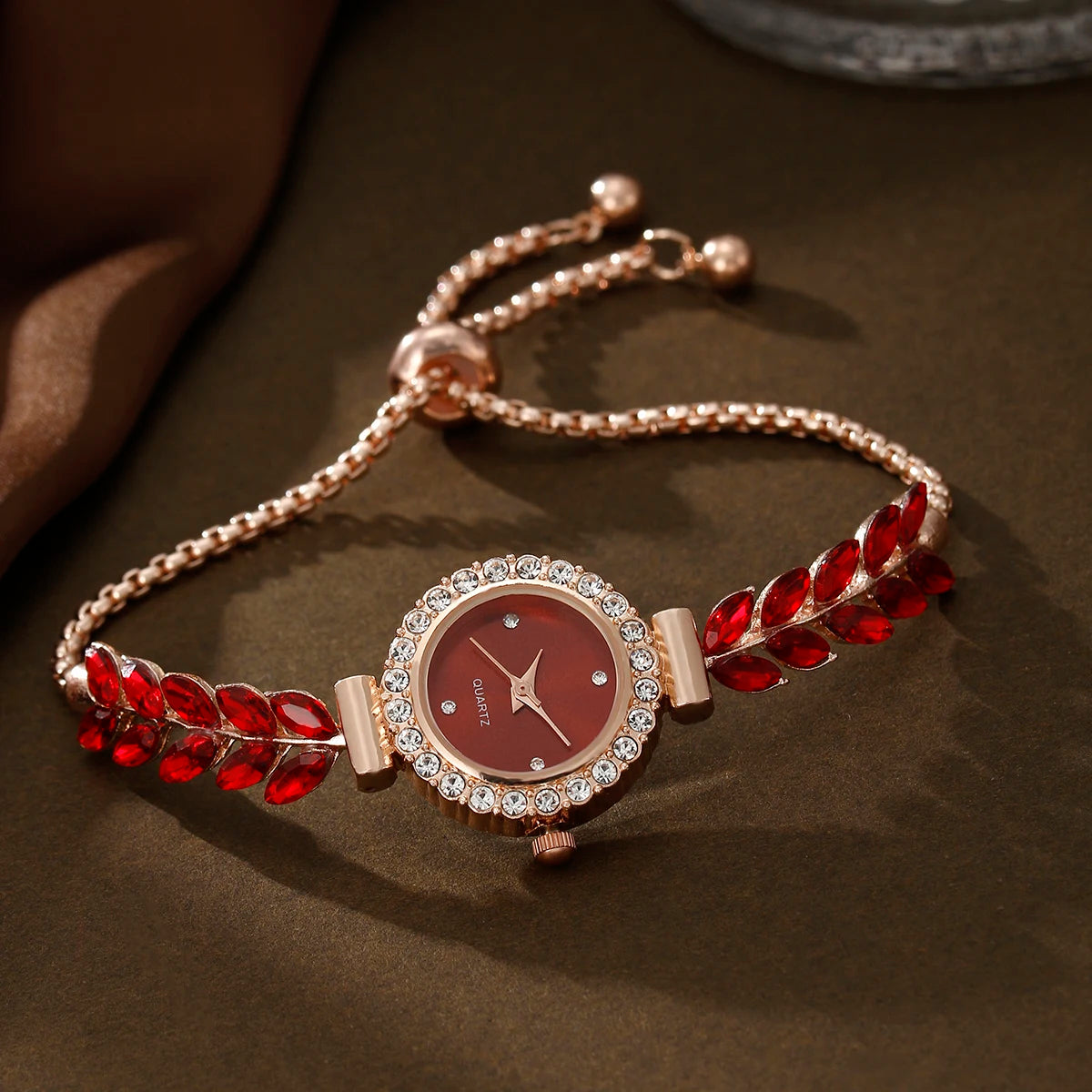 5-Piece Red Leaf Jewelry & Watch Set: Elegance in Every Detail