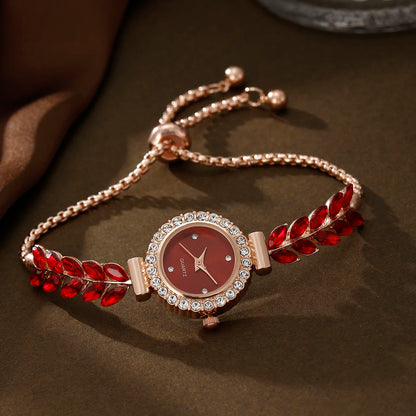 5-Piece Red Leaf Jewelry & Watch Set: Elegance in Every Detail