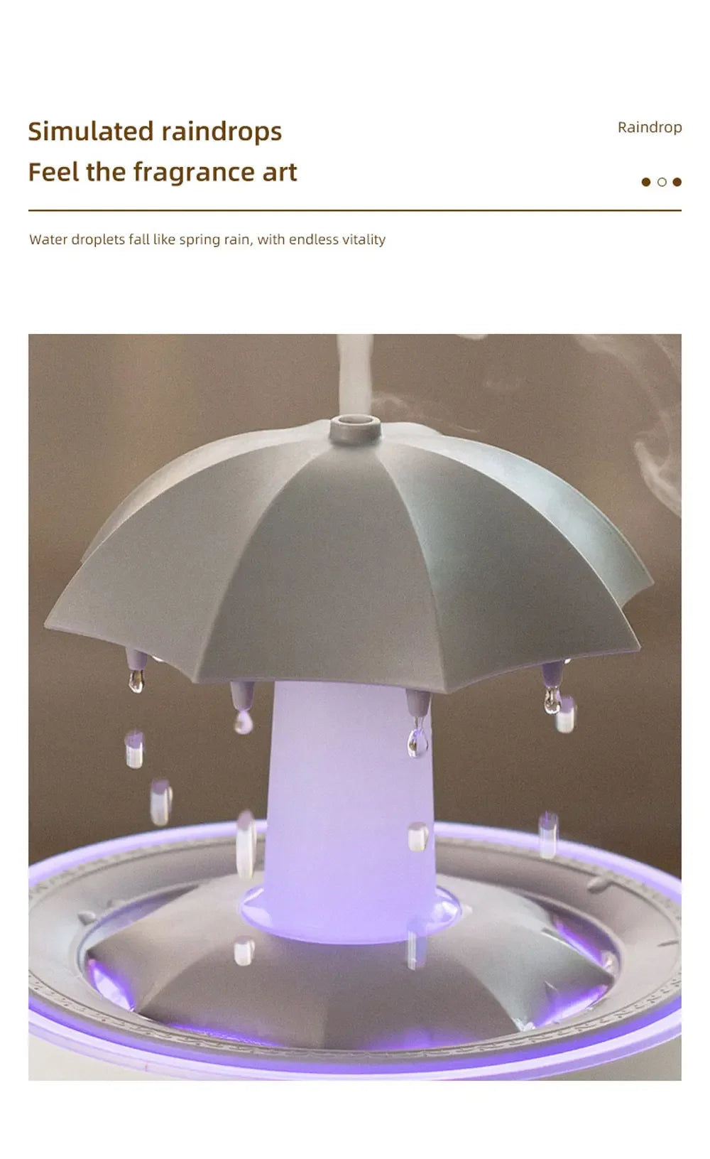 Raindrop Ultrasonic Humidifier with Rotating LED Lights