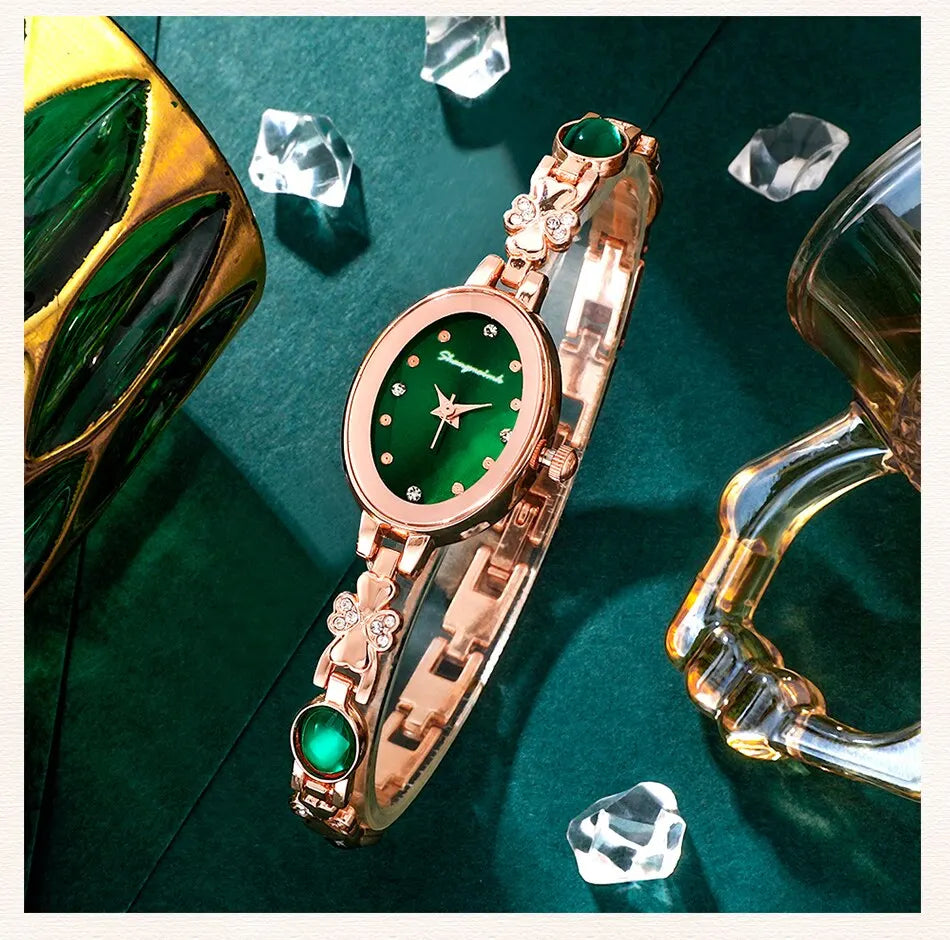 Emerald Radiance Collection 2025: Elegant 5-Piece Jewelry & Watch Set in Luxe Green