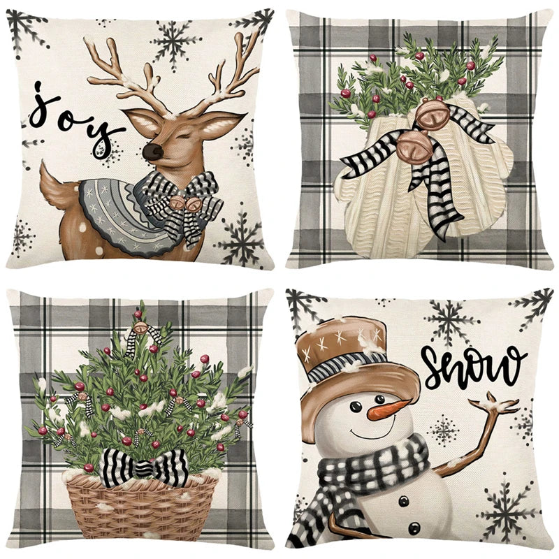 Festive Linen Christmas Pillow Cover – Cozy Holiday Cushion Covers (45x45cm), Multiple Designs Available