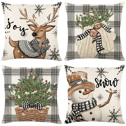 Festive Linen Christmas Pillow Cover – Cozy Holiday Cushion Covers (45x45cm), Multiple Designs Available
