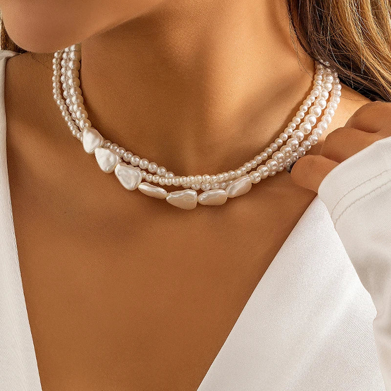 Layered Pearl Necklace & Bracelet Set: Elegant Heart Accents for Women
