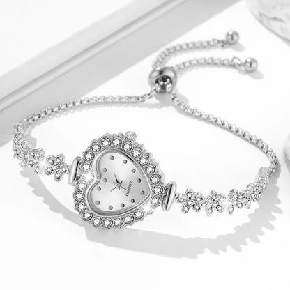 Heart Charm Jewelry & Watch Set: Timeless Elegance for Her