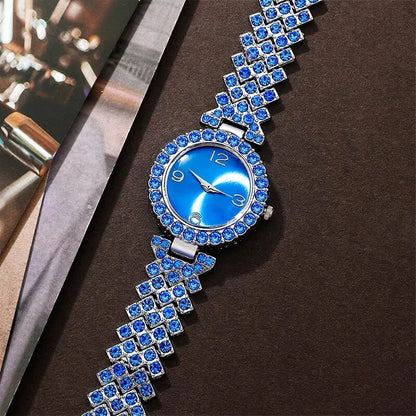 Sparkling Elevated Sapphire Heart Collection: Blue Crystal Watch & Jewelry Set
