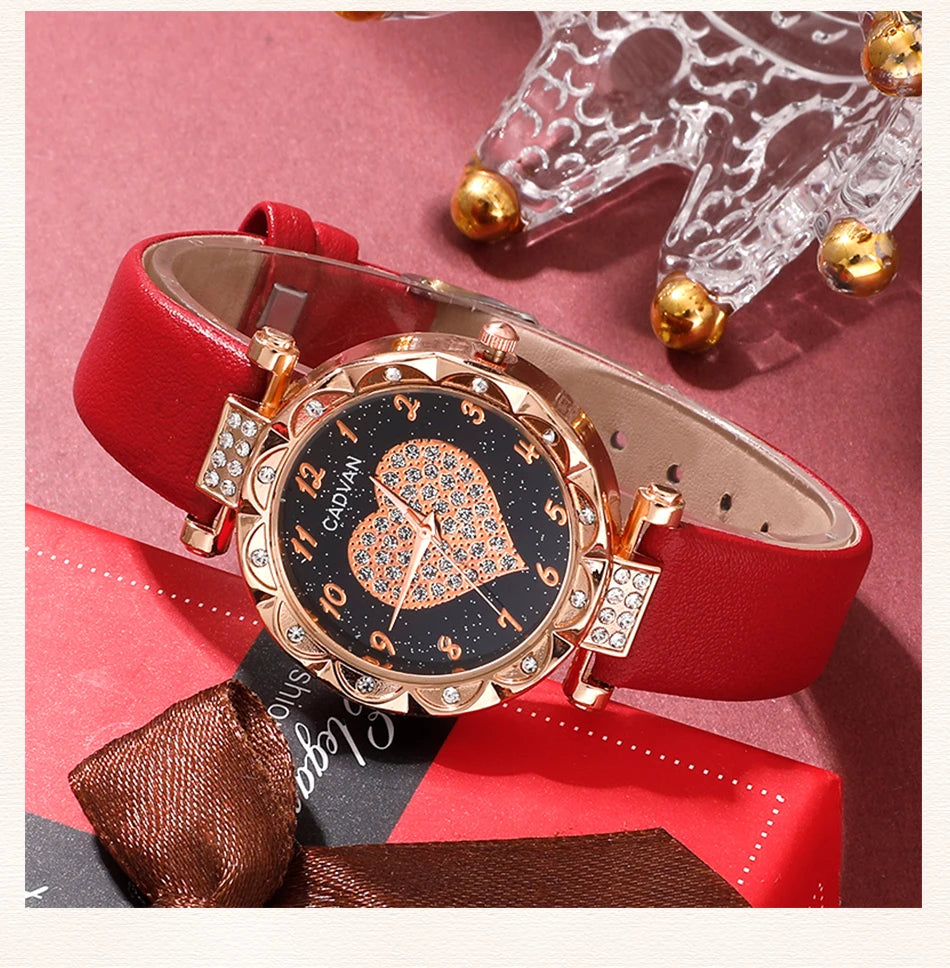 Heart Luxe Collection: Romantic 5-Piece Jewelry & Watch Set in Radiant Red